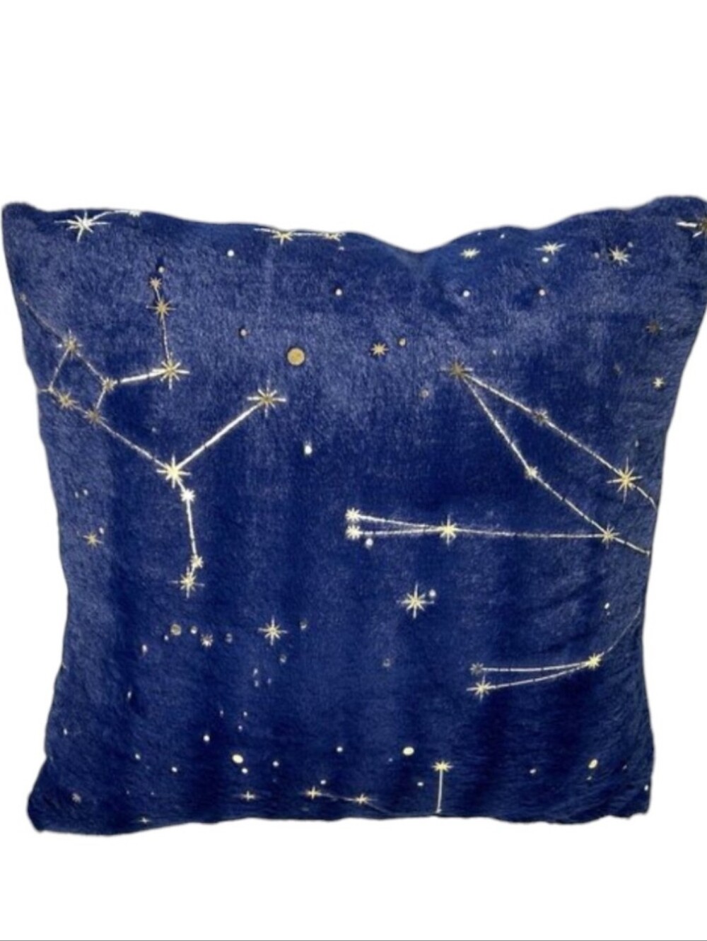 New Aviva Stanoff Blue Faux Fur Pillow W/ Gold Constellation Zodiac Astrological